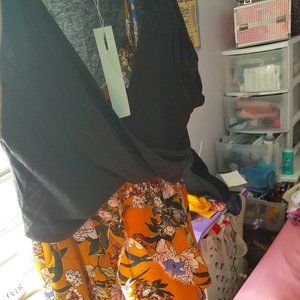 DressLilly Yellow Floral Cami with black plunging tshirt